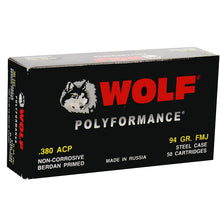 Load image into Gallery viewer, Wolf Polyformance 380 ACP AUTO Ammo 94 Grain FMJ Steel Case
