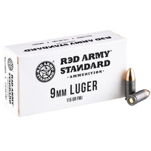 Load image into Gallery viewer, Red Army Standard 9mm Luger Ammo 115 Grain Full Metal Jacket Steel Case 50 rounds per box(limited 2 per checkout)