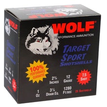 Load image into Gallery viewer, Wolf Target Sports Shotshells 12 Gauge Ammo 2 3/4" 1 oz 7.5 Shot (25 rounds per box)