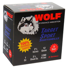Load image into Gallery viewer, Wolf Target Sports Shotshells 12 Gauge Ammo 2 3/4" 1 oz 8 Shot(25 rounds per box)