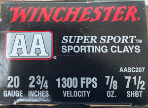 Winchester AA Target 20 Gauge 2 3/4" Target #7.5 Lead Shot 7/8 oz. 25 rounds per box
