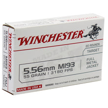 Load image into Gallery viewer, Winchester USA 5.56x45mm NATO M193 Ammo 55 Grain FMJ 20 rounds per box
