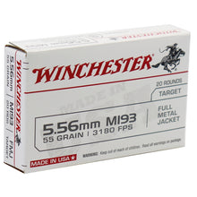 Load image into Gallery viewer, Winchester USA 5.56x45mm NATO M193 Ammo 55 Grain FMJ 20 rounds per box