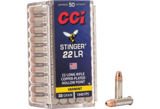 CCI AMMO STINGER .22LR 1640FPS. 32GR. JHP 50 rounds per box