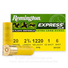 REMINGTON  AMMO EXPRESS 20GA. 2.75" 1220FPS. 1OZ. #6 25 rounds per box