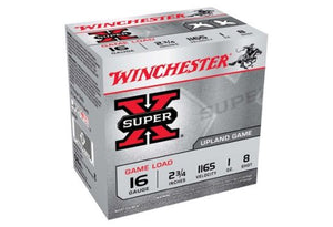 WINCHESTER  AMMO SUPER-X 16GA. 2.75" 1165FPS. 1OZ. #8 SHOT 25 ROUNDS PERBOX