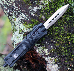 CobraTec Knives MBCTK-1MDAG2SS Medium CTK-1 Black, 3.0" D2 Steel Dagger Serrated Blade, Aluminum Handle