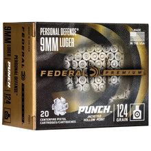Load image into Gallery viewer, Federal Punch 9mm Luger Ammo 124 Grain Jacketed Hollow Point 20 rounds per box