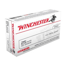 Load image into Gallery viewer, Winchester USA 25 ACP Auto Ammo 50 Grain limited 5 per checkout  Full Metal Jacket 50 rounds per box NO LIMITS
