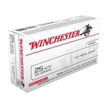 Load image into Gallery viewer, Winchester USA 25 ACP Auto Ammo 50 Grain limited 5 per checkout Full Metal Jacket 50 rounds per box NO LIMITS