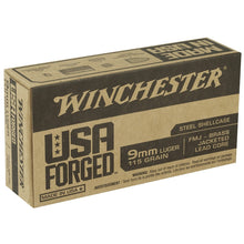 Load image into Gallery viewer, Winchester USA Forged 9mm Luger Ammo 115 Grain Full Metal Jacket Steel Case ( 1 box per checkout)