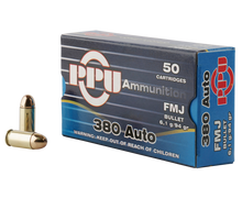 Load image into Gallery viewer, PPU CENTERFIRE HANDGUN BRASS .380 ACP 94-GRAIN 50-ROUNDS FMJ(limited one box per checkout)
