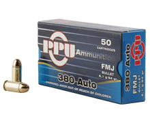 Load image into Gallery viewer, PPU CENTERFIRE HANDGUN BRASS .380 ACP 94-GRAIN 50-ROUNDS FMJ(limited one box per checkout)