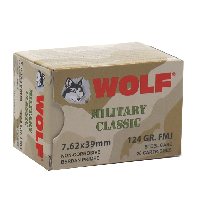 Wolf Military Classic 7.62x39mm Ammo 124 Gr FMJ Steel case 20 rounds per box