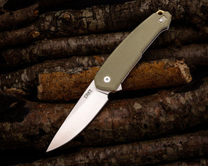 CRKT 5325 Jesper Voxnaes Tueto Assisted Flipper Knife 3.283" Satin Plain Blade, OD Green G10 Handles