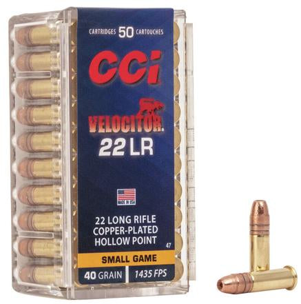 CCI Velocitor HP Rimfire Ammunition .22 LR 40 gr CPHP 1435 fps 50 rounds per box