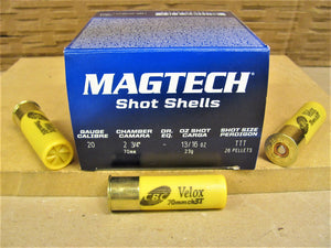 Magtech, Shot Shell, 20 Gauge, 2.75" loaded with 26 3T (TTT) size lead pellets 25 rounds per box
