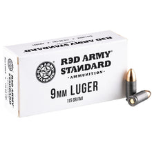 Load image into Gallery viewer, Red Army Standard 9mm Luger Ammo 115 Grain Full Metal Jacket Steel Case 50 rounds per box(limited 2 per checkout)
