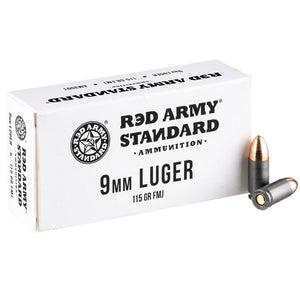 Red Army Standard 9mm Luger Ammo 115 Grain Full Metal Jacket Steel Case 50 rounds per box(limited 2 per checkout)