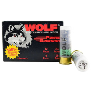 Wolf 12 Gauge Ammo 2 3/4" 00 Power Buckshot 9 Pellets 10 rounds per box