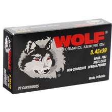Load image into Gallery viewer, Wolf Performance 5.45 x 39mm Ammo 60 Grain Full Metal Jacket Steel Case 20 rounds per box
