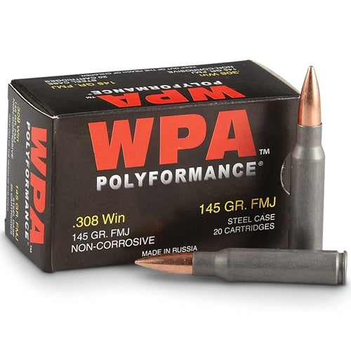 Wolf Polyformance 308 Winchester Ammo 145 Grain FMJ Steel Case 20 rounds per box