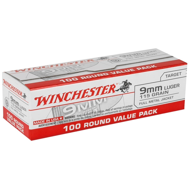 Winchester USA 9mm Luger 115 Grain FMJ 100 Rounds Value Pack