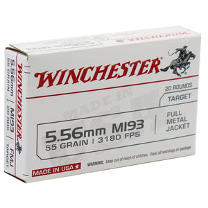 Winchester USA 5.56x45mm NATO M193 Ammo 55 Grain FMJ 20 rounds per box