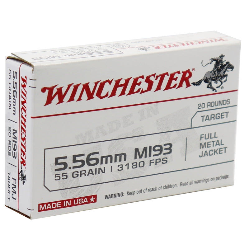 Winchester USA 5.56x45mm NATO M193 Ammo 55 Grain FMJ 20 rounds per box