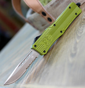 CobraTec Knives MODCTK-1MDS Medium CTK-1 OD-Green, 3.0" D2 Steel Drop Point Serrated Blade, Aluminum Handle