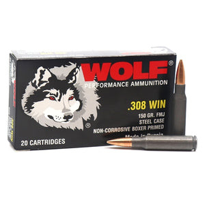 Wolf Performance 308 Winchester Ammo 150 Grain FMJ Steel Case 20 rounds per box (limited 2 per checkout)