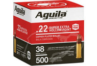 AGUILA AMMO .22LR HIGH VEL. 1280FPS. 38GR. PLATED HP 500 rounds per box