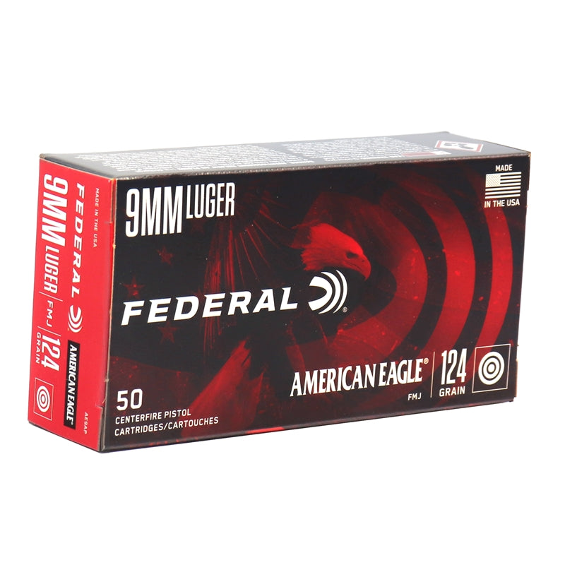 Federal 9mm Luger Ammo 124 Grain Full Metal Jacket 50 rounds per box