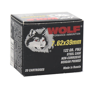 Wolf Performance 7.62x39mm Ammo   122 Grain FMJ Steel Case 20 round boxes