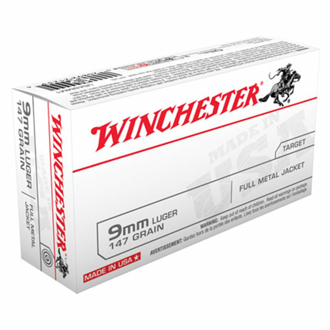 Winchester USA 9mm Luger 147 Grain Full Metal Jacket(50 rounds per box)