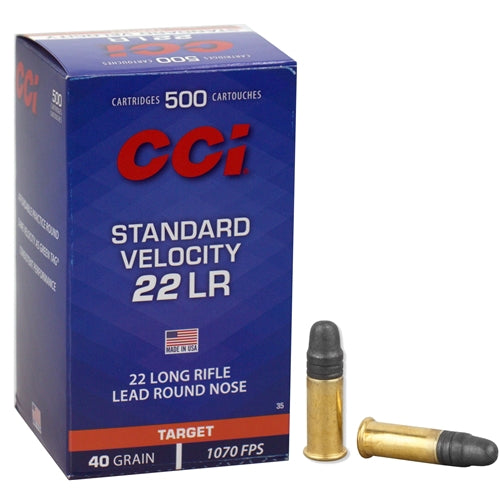 CCI Standard Velocity 22 Long Rifle Ammo 40 Grain Lead Round Nose 500 rounds per box