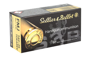 Sellier & Bellot Pistol 7.62x25 Tokarev 1 per checkout 85 Grain Full Metal Jacket 50 Rounds per  Box