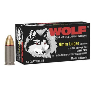 Wolf Polyformance Handgun Ammunition 9mm Luger 115 gr FMJ 1150 fps 50 rounds per box