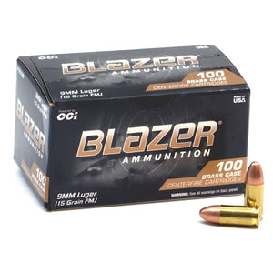 CCI Blazer Brass 9mm Luger Ammo 115 Grain FMJ 100 Pack