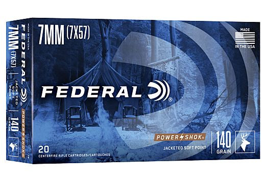 FEDERAL  POWER-SHOCK 7MM MAUSER 140GR. SP 20 rounds per box