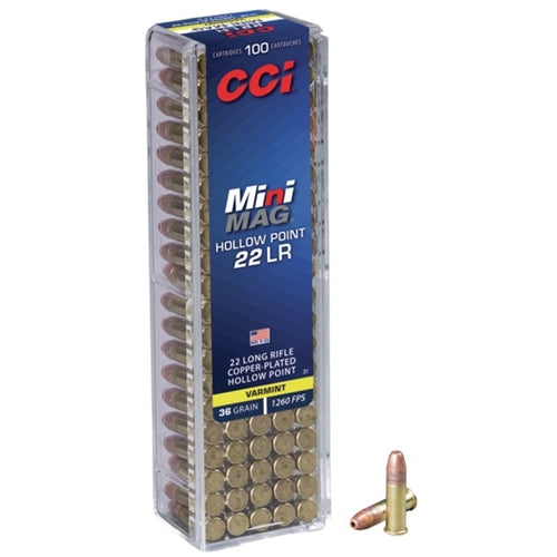 CCI Mini-Mag 22 Long Rifle Ammo 36 Grain Plated Lead Hollow Point (100 rounds per box)