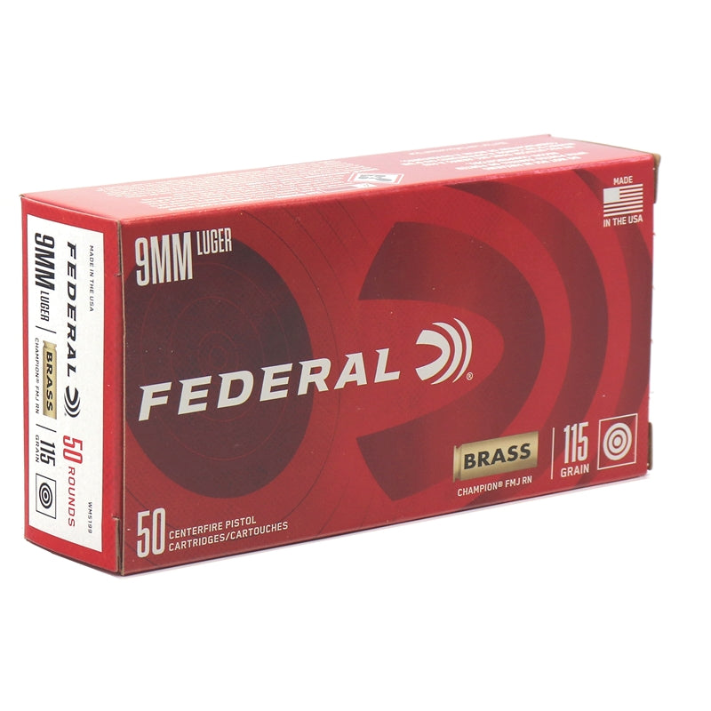 Federal Champion 9mm Luger Ammo 115 Grain Full Metal Jacket 50 round box(limited 5 per checkout)