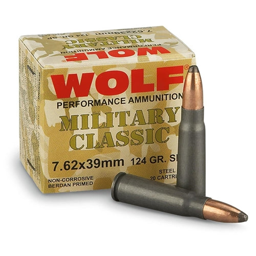 Wolf Military Classic 7.62x39mm Ammo 124 Grain SP Steel Case 20 rounds per box