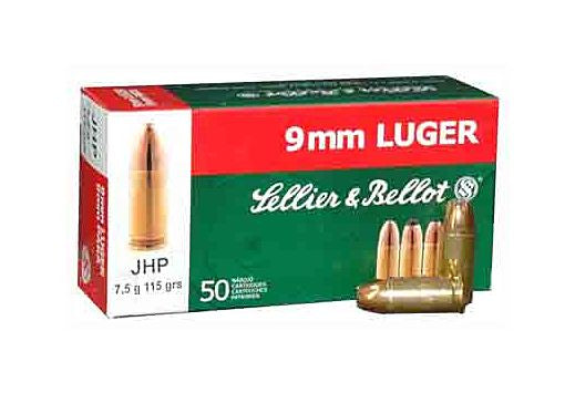 Sellier and Bellot AMMO 9MM LUGER 115GR. JHP 50 rounds per box