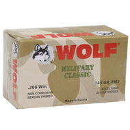 Wolf Military Classic 308 Winchester Ammo 145 Grain FMJ Steel Case 20 rounds per box (6 boxes per checkout)