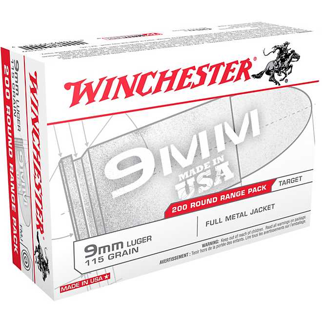 Winchester 9mm 115-Grain FMJ 200 rounds per box